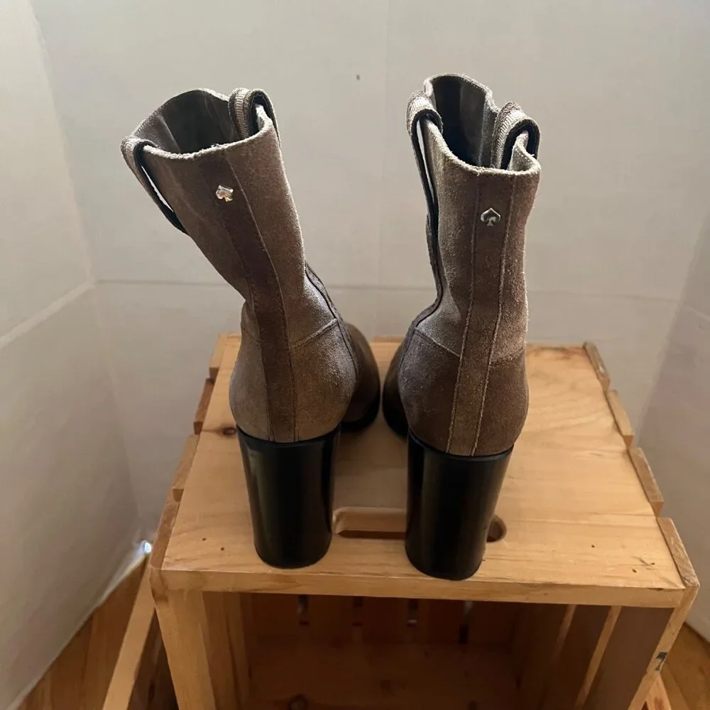 Kate Spade New York Size 9 Tobacco Brown Baise Suede Pull On Heeled Ankle Boots - Picture 6 of 16